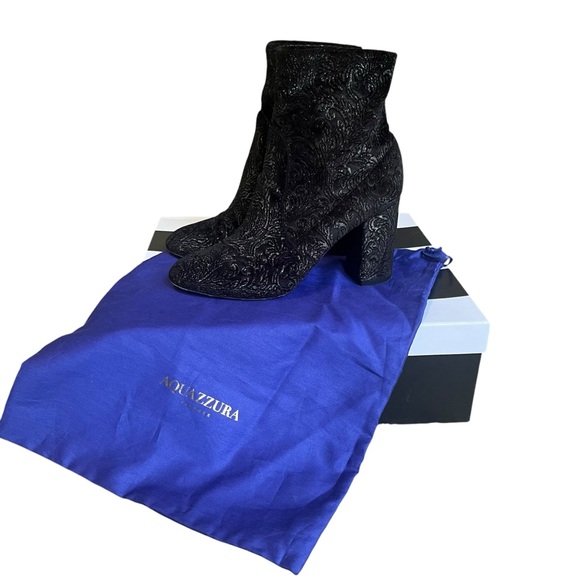 AQUAZZURA So Me Bootie sz 37.5 US 7.5 Imperial forest velvet black sock boot - Picture 2 of 11